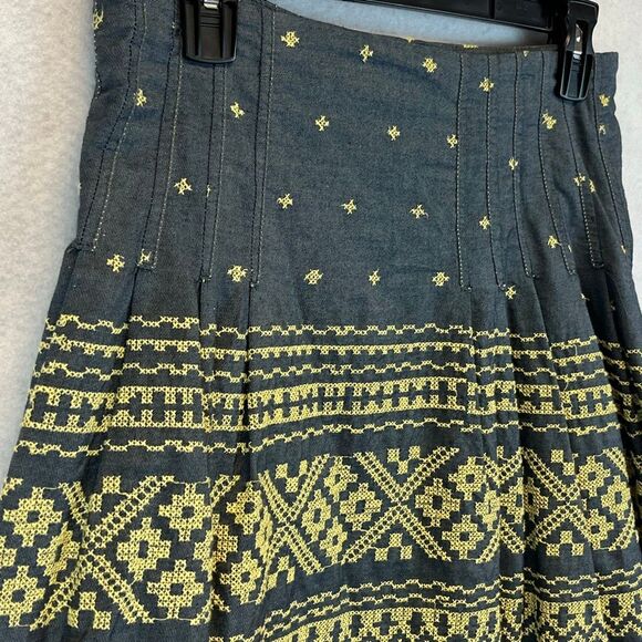NWT M.S.S.P. Skirt Size 4 Blue Yellow Arianna Boho Cross Stitch Embroidered - Picture 3 of 11